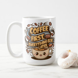 Caneca de Café Kawaii Fofa – “Café Primeiro, Tudo