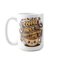 Caneca de Café Kawaii Fofa – “Café Primeiro, Tudo