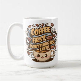 Caneca de Café Kawaii Fofa – “Café Primeiro, Tudo