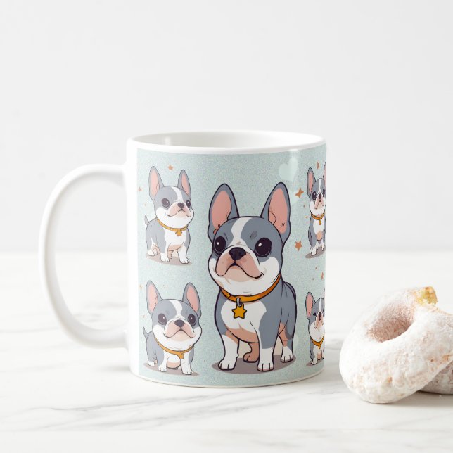 Caneca De Café Kawaii French Bulldog Frenchie Moods (Com Donut)