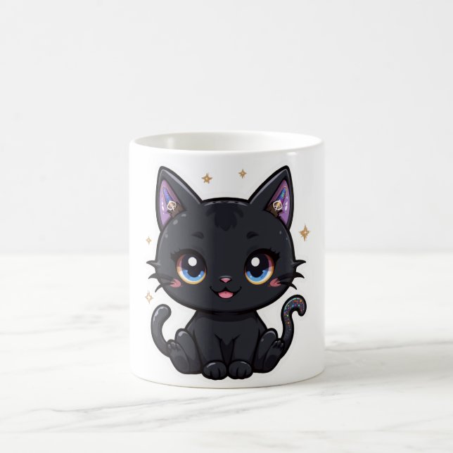 Caneca De Café Kawaii Galaxy Black Cat Mug Cute Celestial Gatinho (Centro)