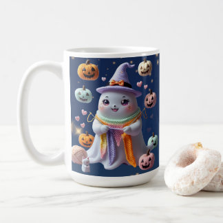 Caneca De Café Kawaii Ghost Knitting Mug - Bonito presente de Hal