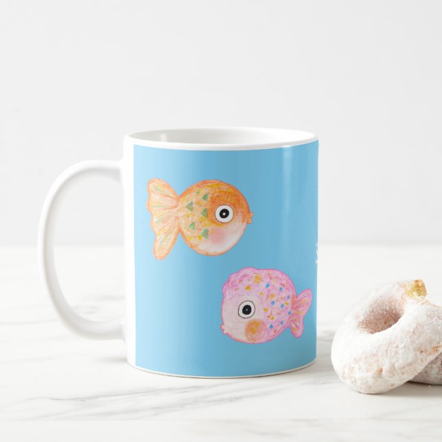 Caneca De Café Kawaii Goldfish Ficheiro engraçado Nome personaliz (Com Donut)