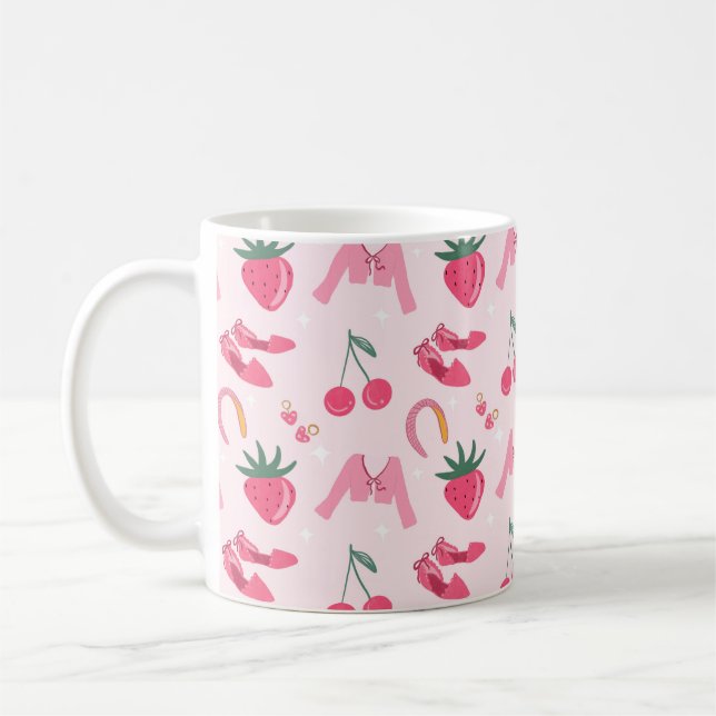 Caneca De Café Kawaii Hand-drawn Girly Things Seamless Pattern (Esquerda)
