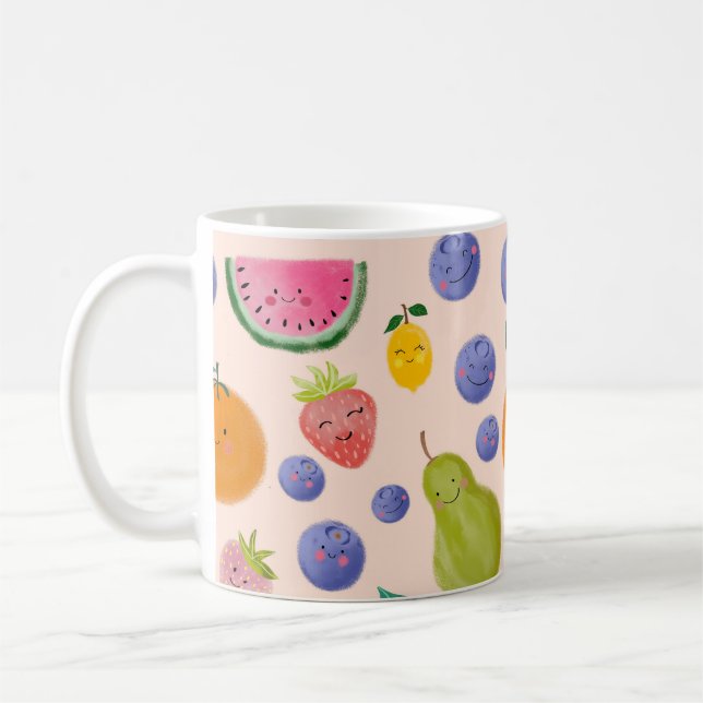 Caneca De Café Kawaii Hand-drawn Happy Fruits (Esquerda)