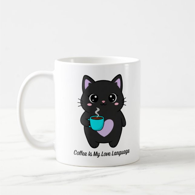 Caneca De Café Kawaii Kitty Coffee Lover Gift | Cat Mom Cup (Esquerda)