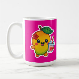 Caneca De Café Kawaii Mango - Fruta doce com Heart Smoothi