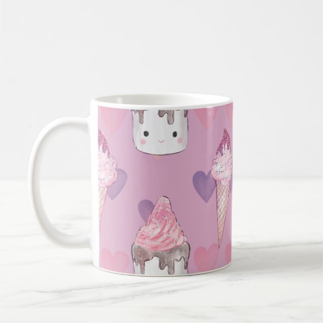 Caneca De Café Kawaii Marshmallow e padrão de Sorvete (Esquerda)