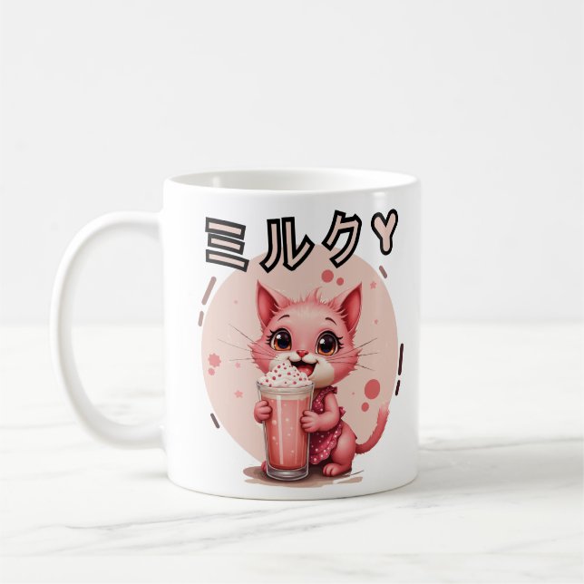 Caneca De Café kawaii morango milkshake cat (Esquerda)