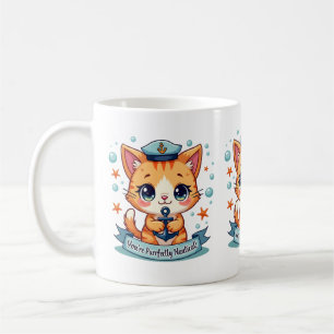 Caneca De Café Kawaii Náutico Cat Navegando Anchor Pun