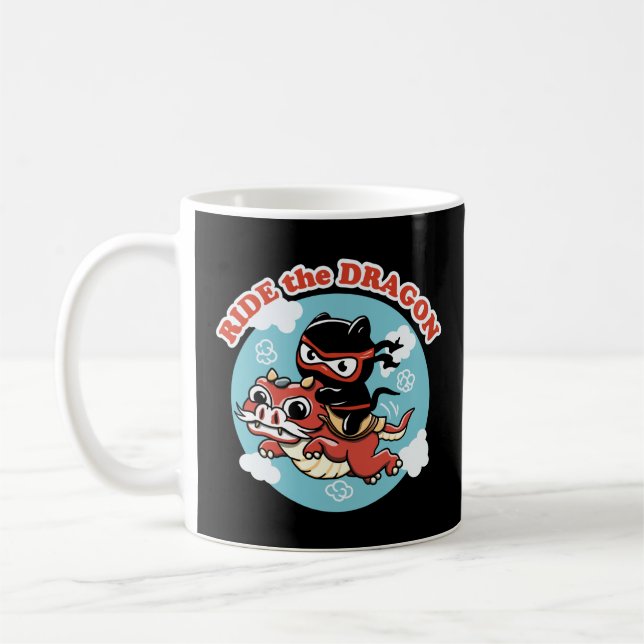 Caneca De Café Kawaii Ninja Cat | Circular O Dragão (Esquerda)