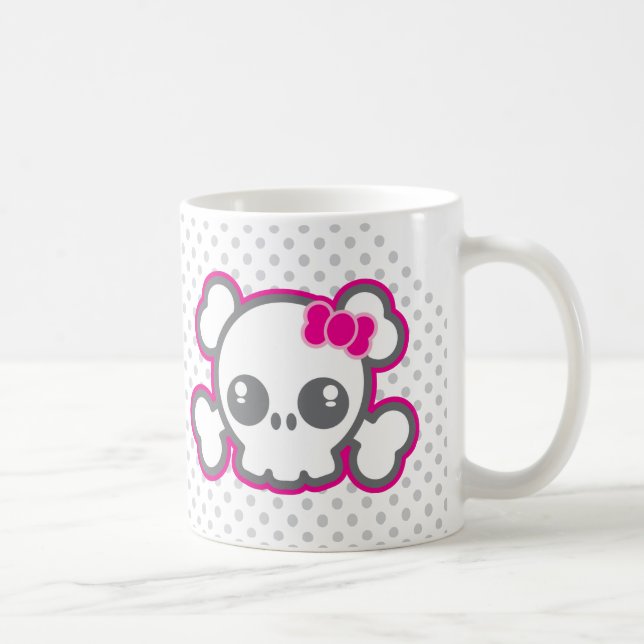 Caneca De Café Kawaii Pink Ribbon Skull Mug (Direita)