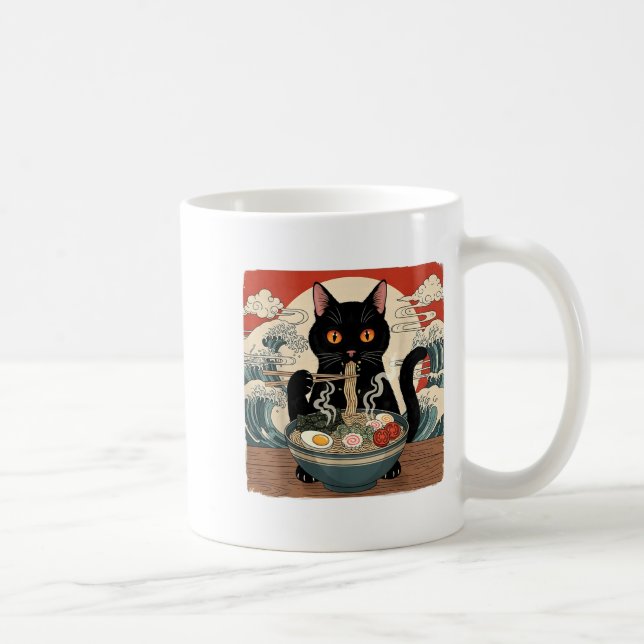 Caneca De Café Kawaii Ramen Cat Anime Japanese Noodles Food Wave  (Direita)