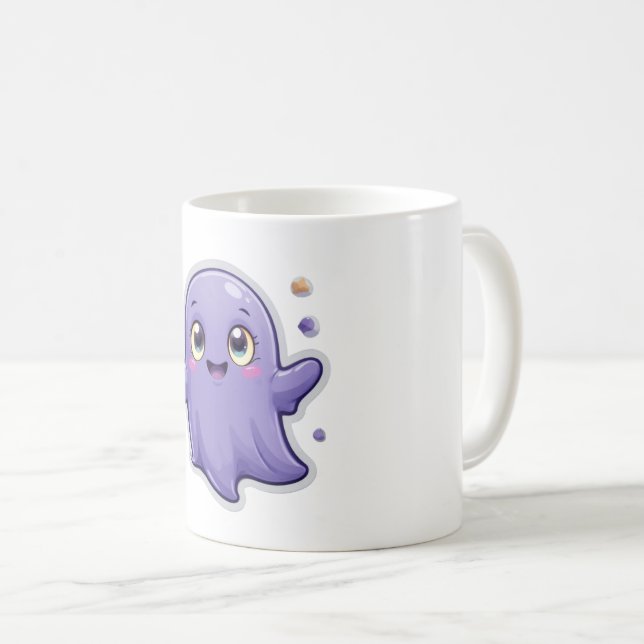 Caneca De Café Kawaii Roxo Ghost Mug Cute Spooky Halloween Presen (Frente Esquerda)