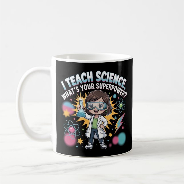 Caneca De Café Kawaii Science Teacher – Cute Chibi Superpower (Esquerda)