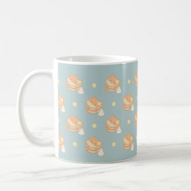 Caneca De Café Kawaii Shiba Inu Pancakes Mug com Bananas Azul (Esquerda)