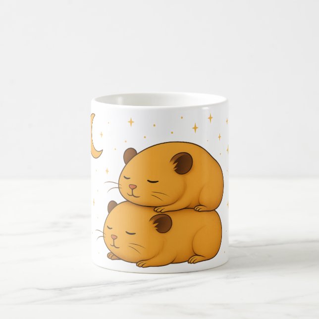 Caneca De Café Kawaii sleepy dreamy cozy cartoon hamster moon  (Centro)