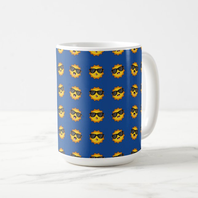 Caneca De Café Kawaii Sun com óculos Sunglass Happy Emoji Faces (Frente Esquerda)