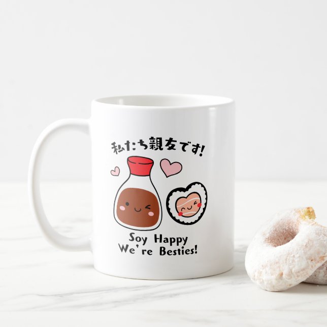 Caneca De Café Kawaii Sushi & Soy Sauce Besties (Com Donut)