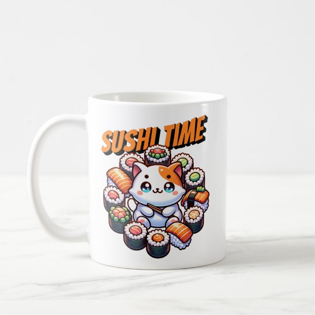 Caneca De Café Kawaii Sushi Time Cat (Esquerda)