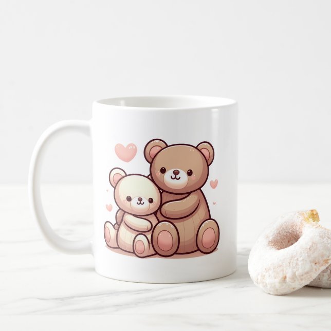 Caneca De Café Kawaii Teddy Bear Hug Art (Com Donut)