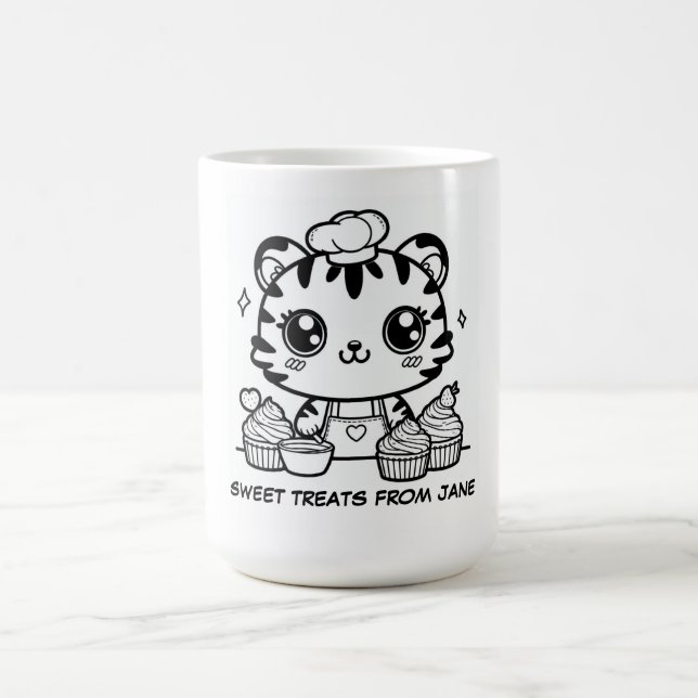 Caneca De Café Kawaii Tiger Baker Mug Personalizado | Cupcake (Centro)