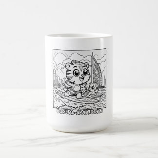 Caneca De Café Kawaii Tiger Surfista no Burj Al Arab Cartoon