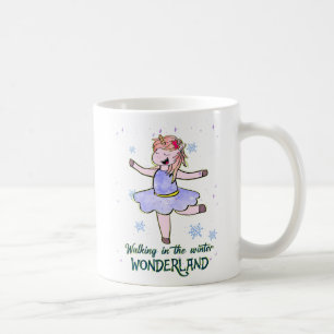 Caneca De Café Kawaii Unicorn Caminhada durante o inverno