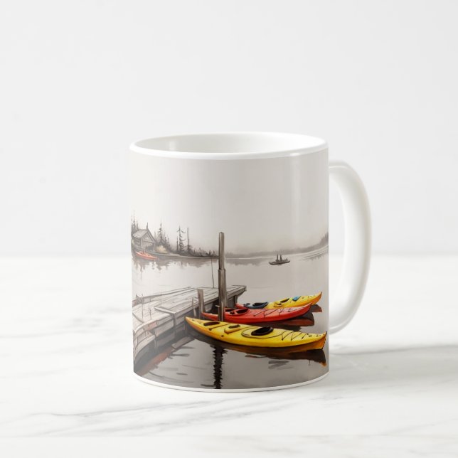 Caneca De Café Kayaks Pelo Lago (Frente Esquerda)