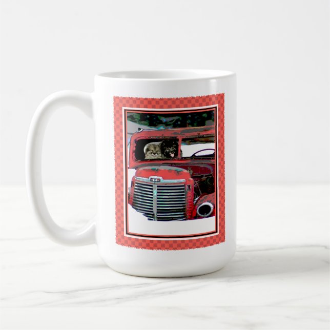 Caneca De Café Keeshond Christmas Old Truck Painting Art (Esquerda)