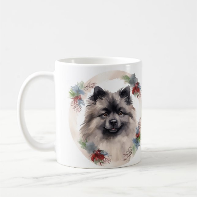 Caneca De Café Keeshond Christmas Wreath Festivo Pup (Esquerda)