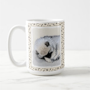 Caneca De Café Keeshond Dormindo Puppy Pintura Original