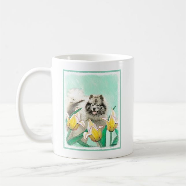 Caneca De Café Keeshond em Tulips pintando lindas artes caninas o (Esquerda)