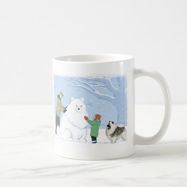 Caneca De Café Keeshond Snow Dog Cute Winter Scenie Keesie (Direita)