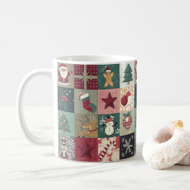 Caneca De Café Keramische mok met kerstpatchworkthema (Com Donut)
