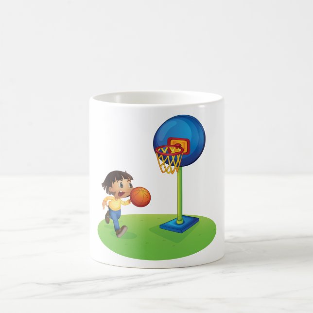 Caneca De Café Kid Jogando Basquete com Esporte de Hoop (Criador carregado)