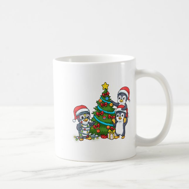 Caneca De Café Kids Christmas Penguin Christmas Tree Lights Baubl (Direita)