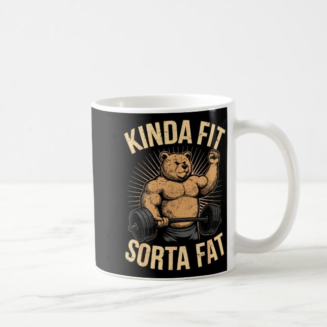 Caneca De Café Kinda Fit Sorta Fat - Funny Gym Bear Weightlifting (Direita)
