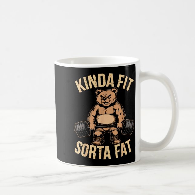 Caneca De Café Kinda Fit Sorta Fat - Funny Gym Bear Weightlifting (Direita)