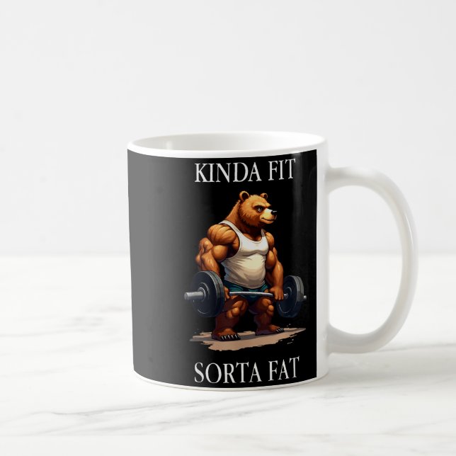 Caneca De Café Kinda Fit Sorta Fat - Funny Gym Bear Weightlifting (Direita)