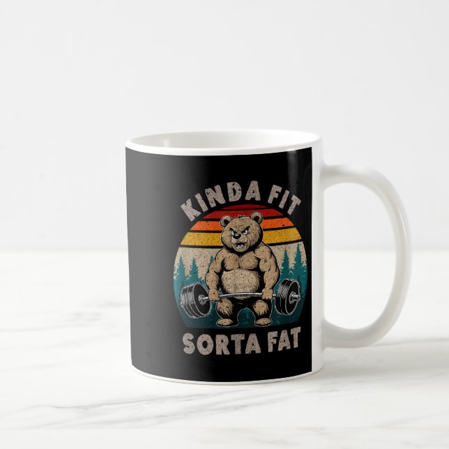 Caneca De Café Kinda Fit Sorta Fat - Funny Gym Bear Weightlifting (Direita)