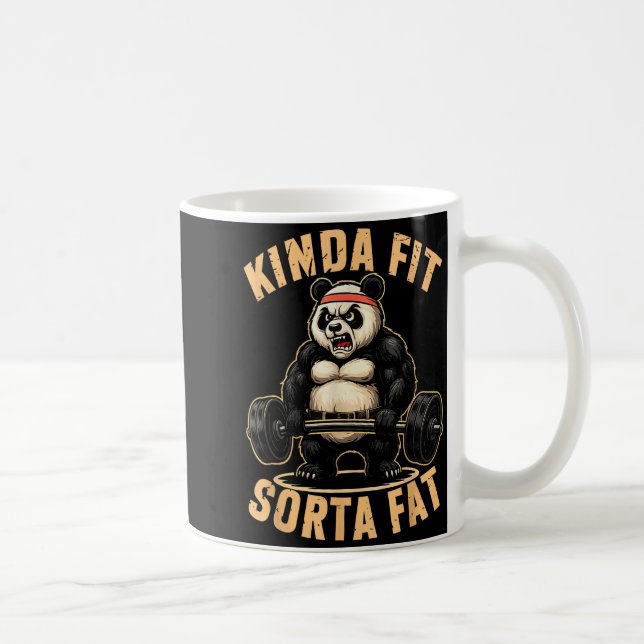 Caneca De Café Kinda Fit Sorta Fat - Funny Gym Panda Weightliftin (Direita)