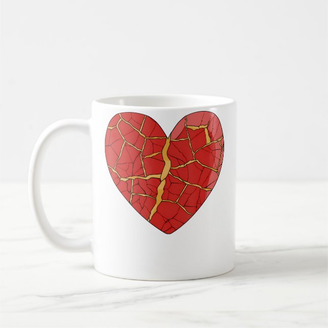 Caneca De Café Kintsugi Art Kintsukuroi Heart Japan Wabi Sabi (Esquerda)