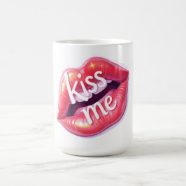 Caneca De Café Kiss Me Glossy Red Lips Art Illustration