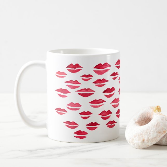 Caneca De Café Kiss Painting Patternos Lábios Mug (Com Donut)