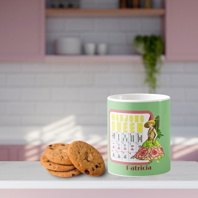 Caneca De Café Kitschy Mahjong Queen Personalizada (Criador carregado)