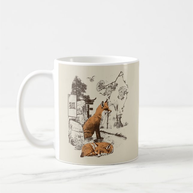 Caneca De Café Kitsune - Design Tradicional de Roupas de Rua Japo (Esquerda)