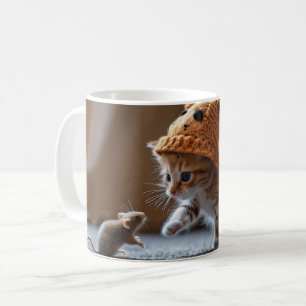 Caneca De Café Kitten brincando com um rato pequeno