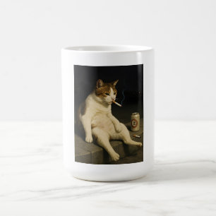 Caneca De Café Kitten com Cigarro Meme Divertido de Gato Fumando 