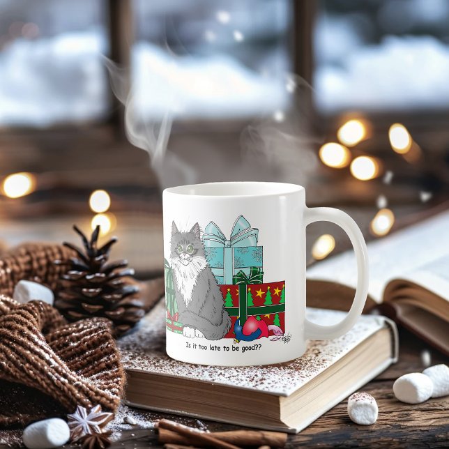 Caneca De Café Kitten de Natal Branco da cinza (Criador carregado)